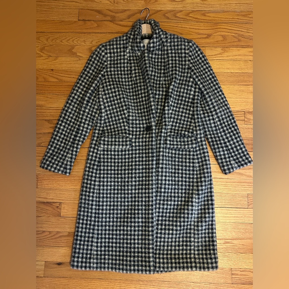 LOFT Houndstooth Fur Coat Black and White Size Small Petite
